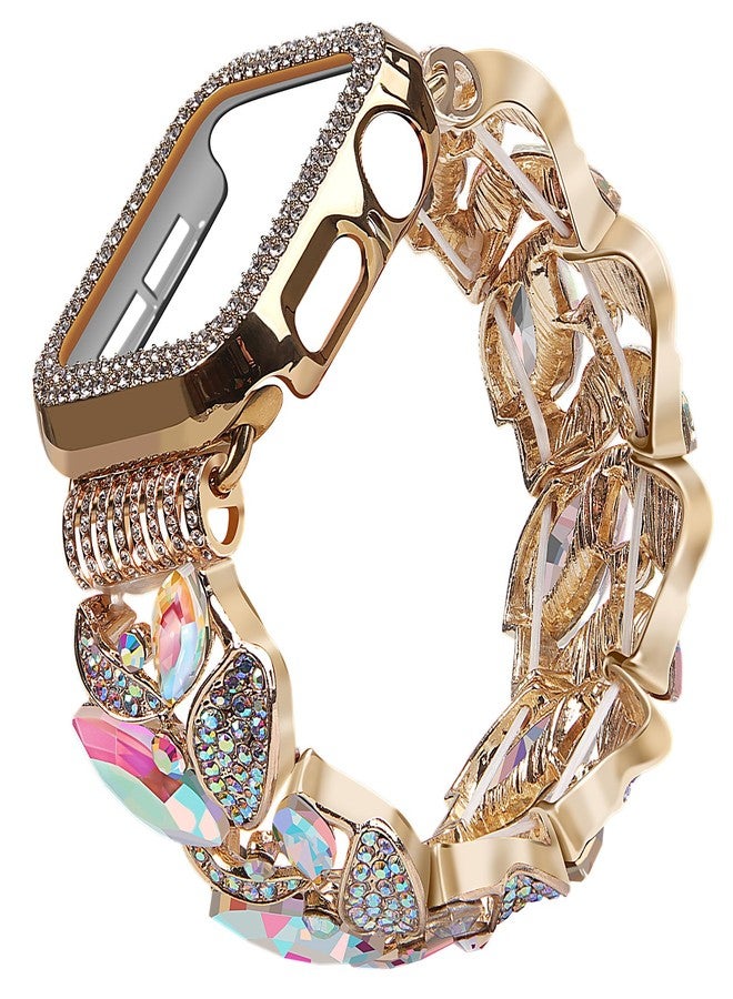 VIQIV Bling Dressy Bracelet with Case Compatible with Apple Watch Bands Series 3/2/1 42mm for Women Strethy, Cute Slim Metal Wristband Strap for iWatch Bands, 42mm Mix-Color - Image 1