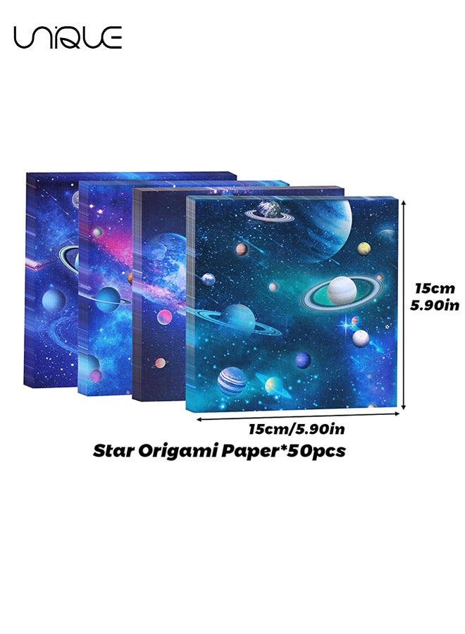 Unique Origami Paper,50 Sheets Square Planet Paper Kit Double Sided Origami Paper with Scissors Lucky Decoration Paper DIY Hand Art Crafts - Image 2
