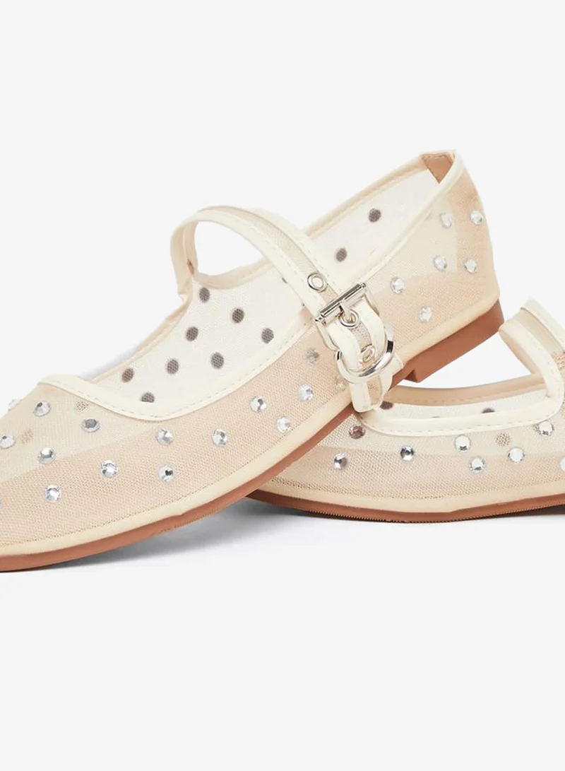 Styli  Beige Polka Dot Embellished Ballerina for Women | Best Price UAE