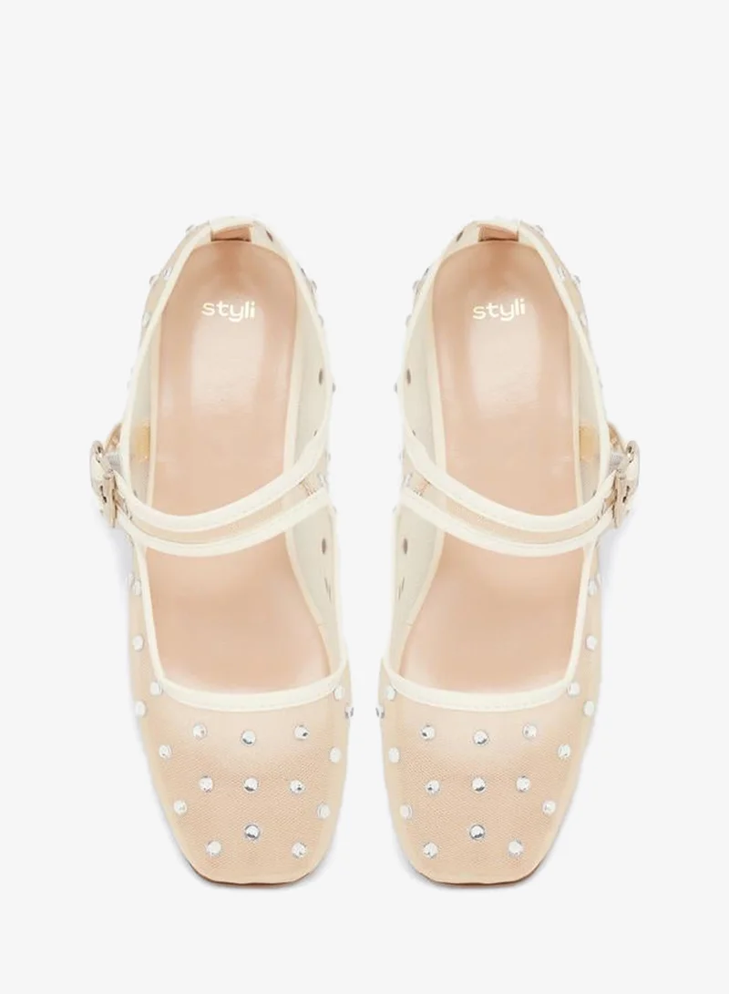 Styli  Beige Polka Dot Embellished Ballerina for Women | Best Price UAE