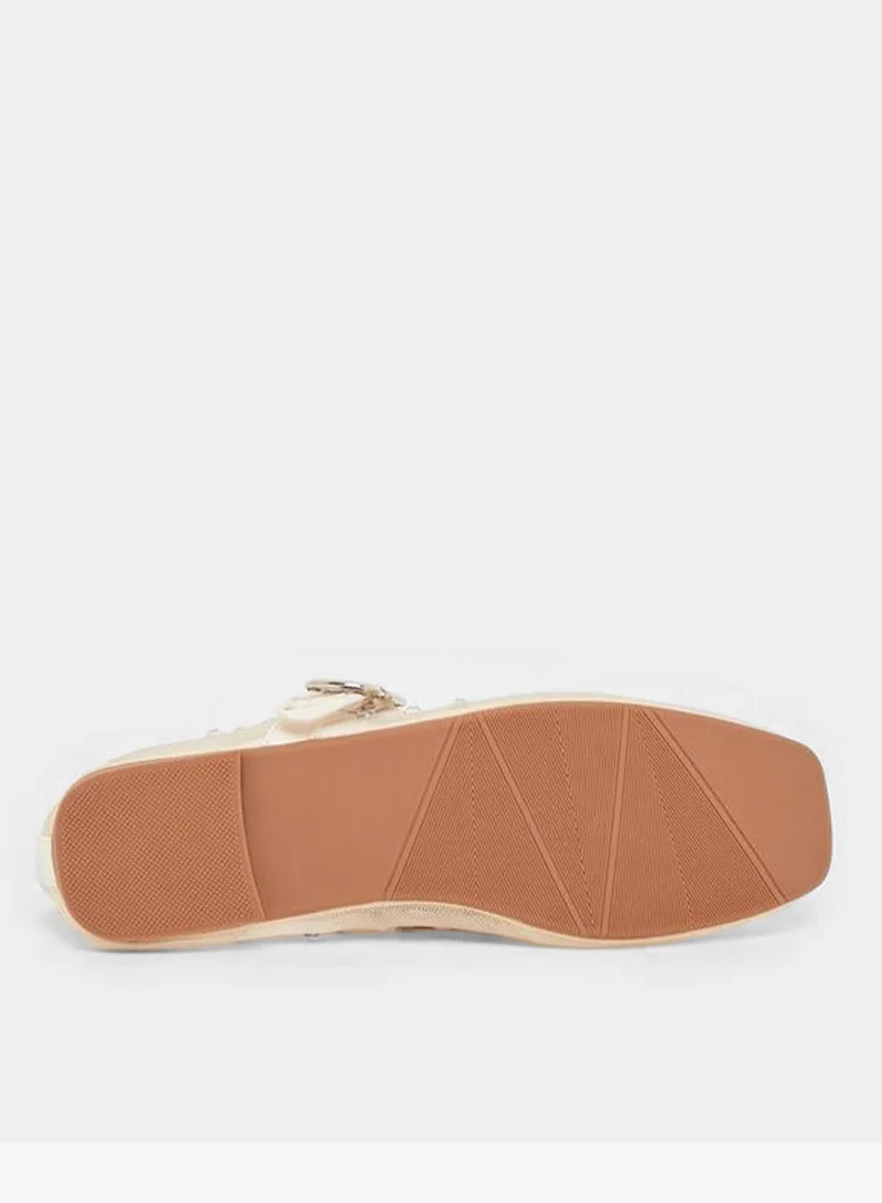 Styli  Beige Polka Dot Embellished Ballerina for Women | Best Price UAE