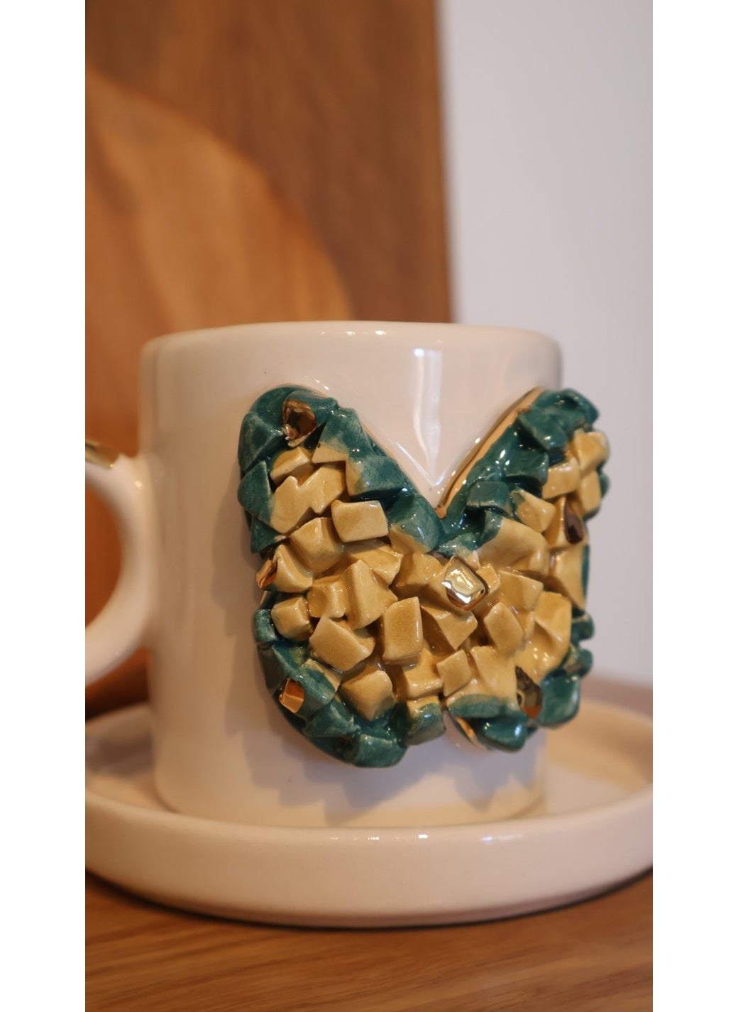 Balooun Atelier فنجان قهوة تركي بتصميم فراشة S (أخضر داكن)  - Image 4