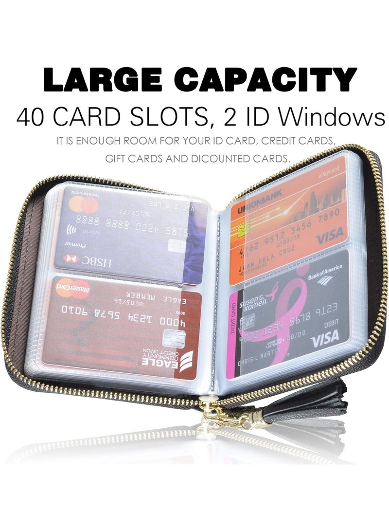 Womens Credit Card Holder Wallet Zip Leather Card Case RFID Blocking - Image 3