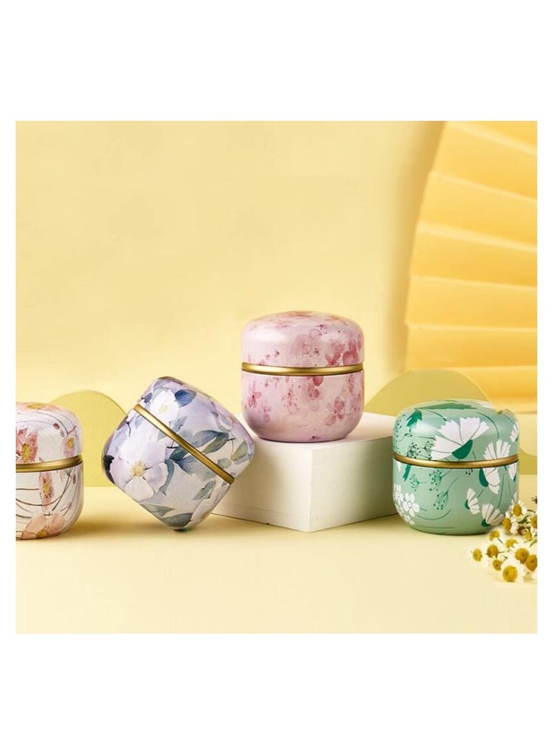 4 Pack Empty Tin Can Candle Containers Tin Box with Lid Sealed Jar Scented Tea Tins Metal Coffee Candy Cans Gift Storage Jewelry Boxes Ink Printing Pattern Round Can - Image 2