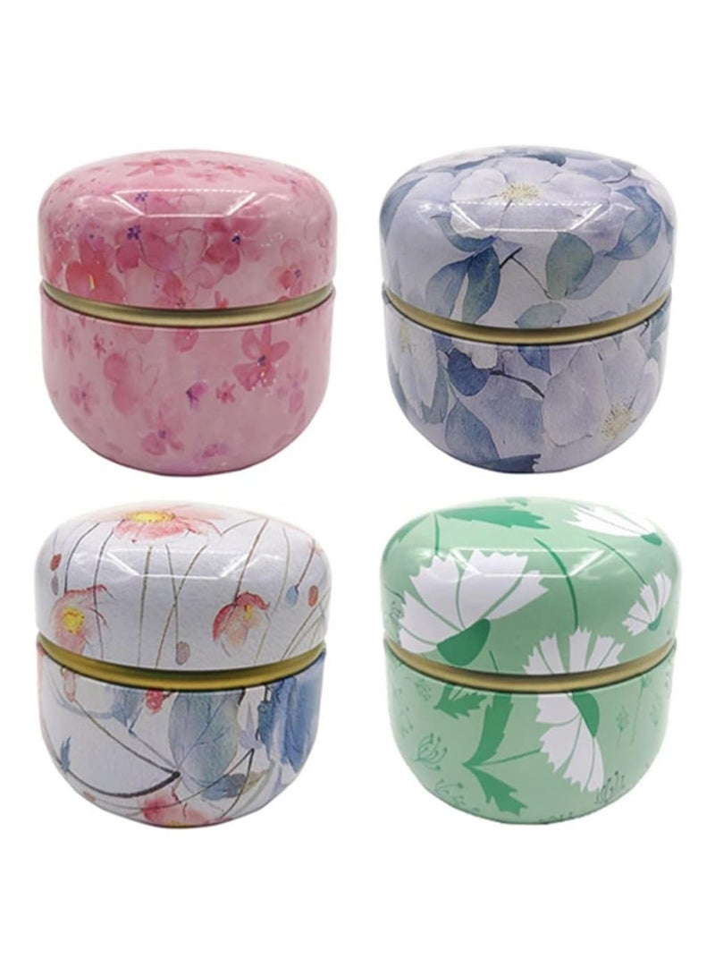 4 Pack Empty Tin Can Candle Containers Tin Box with Lid Sealed Jar Scented Tea Tins Metal Coffee Candy Cans Gift Storage Jewelry Boxes Ink Printing Pattern Round Can - Image 1