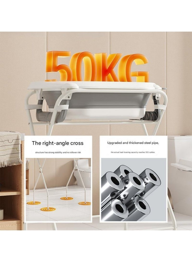 والالا حوض استحمام قابل للطي، لا ينحني، مزود بمستشعر درجة حرارة الطفل، مع دعامة مرتفعة وسجادة استحمام، يتحمل وزن 50 كجم - Image 5