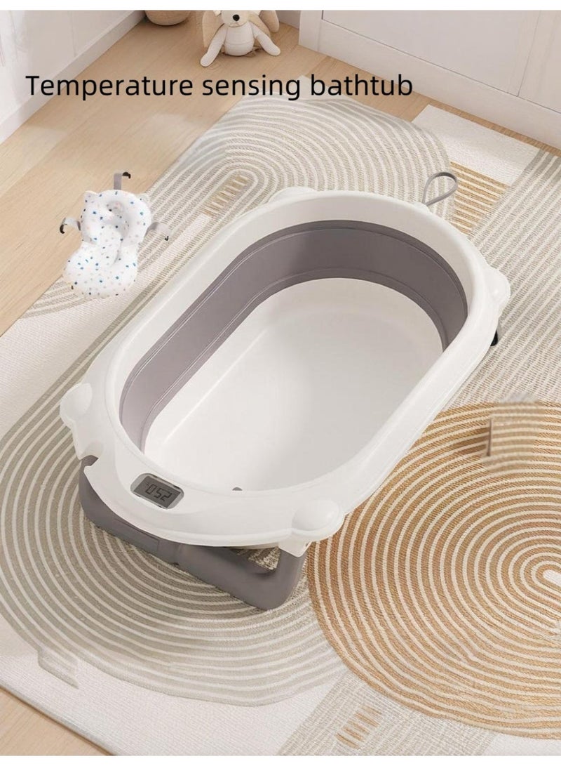 والالا حوض استحمام قابل للطي، لا ينحني، مزود بمستشعر درجة حرارة الطفل، مع دعامة مرتفعة وسجادة استحمام، يتحمل وزن 50 كجم - Image 4