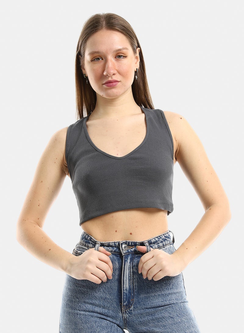 belle Slim Fit Solid Sleeveless Cropped Top - Image 1