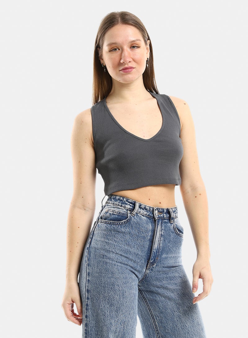 belle Slim Fit Solid Sleeveless Cropped Top - Image 2