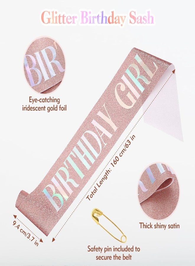Lorzot Birthday Sash for Women, Glitter Rose Gold Birthday Girl Sash and Birthday Tiara for Women, Rhinestone Birthday Girl Crown, Princess Girl Women Birthday Party Decoration Accessories - Image 3