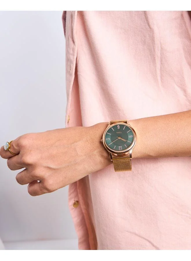 Chumbak TEAL by Chumbak Forest Jade Watch, Metal Mesh Strap
