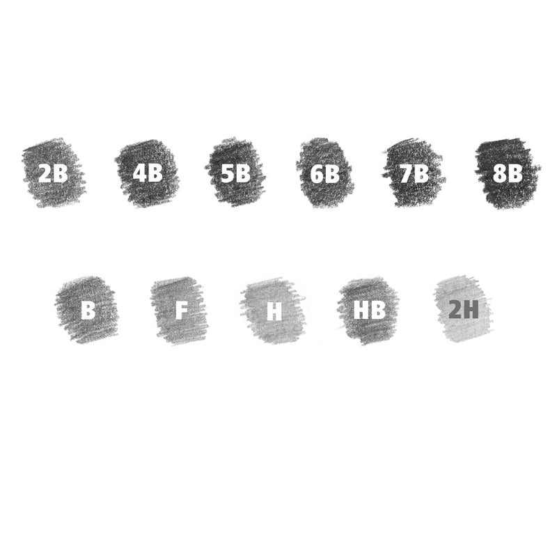 STAEDTLER Mars Lumograph Graphite Artist Pencil Pack, 12 Degrees (8B, 7B, 6B, 5B, 4B, 3B, 2B, B, HB, F, H, 2H), Mars Plastic Eraser, 61 100 P - Image 2