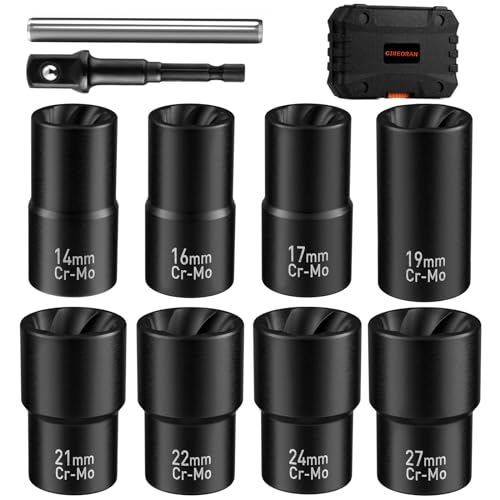 GIREORAN Wheel Lock Removal Kit, 10 Piece Lug Nut Remover, 1/2-Inch-Drive Impact Easy Out Bolt Extractor Socket Set for Removing Damaged, Frozen, Rusted, Rounded-Off Bolts, Nuts & Screws - Image 1