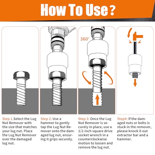 GIREORAN Wheel Lock Removal Kit, 10 Piece Lug Nut Remover, 1/2-Inch-Drive Impact Easy Out Bolt Extractor Socket Set for Removing Damaged, Frozen, Rusted, Rounded-Off Bolts, Nuts & Screws - Image 5
