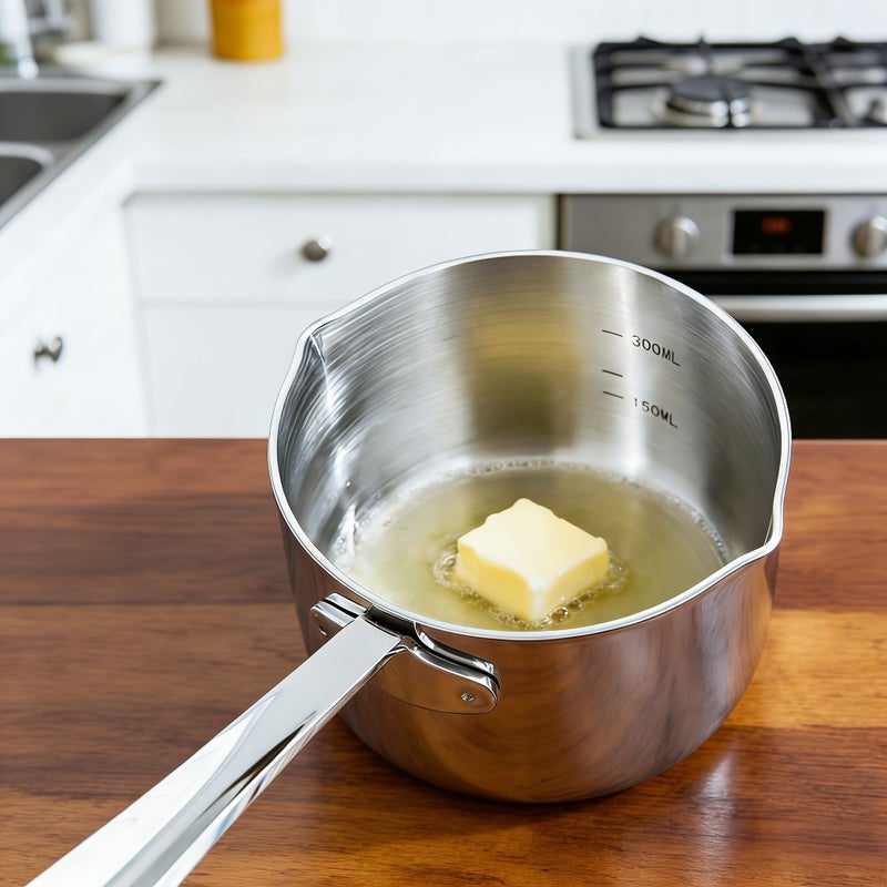 3.94 Inch Mini Stainless Steel Milk Pan Sauce Pan Multi Heat Source Compatible Induction Cooker Gas Stove Dishwasher Safe For Melting Chocolate Butter Warming Milk Syrup Three Layer Steel Integrated Molding - Image 2