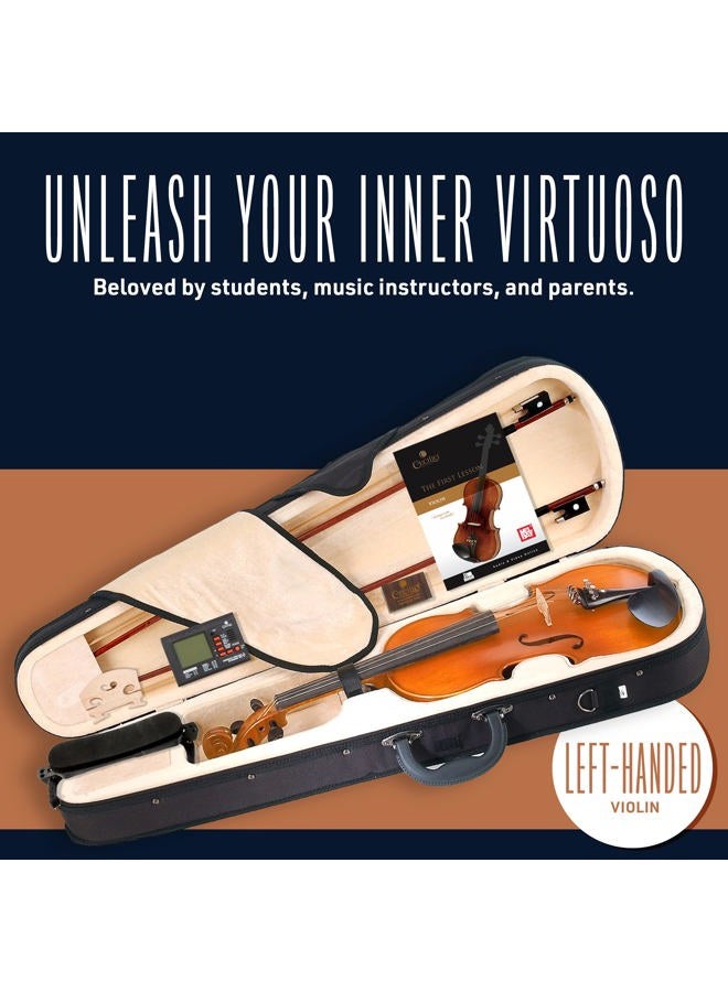 Cecilio 4/4 Violin Set Full Size Fiddle Solidwood Ebony Fitted LEFT-HANDED Violin with D'Addario Prelude Strings | Complete Set with Hard Case, Bows, Tuner, Rosin & Shoulder Rest - Image 3
