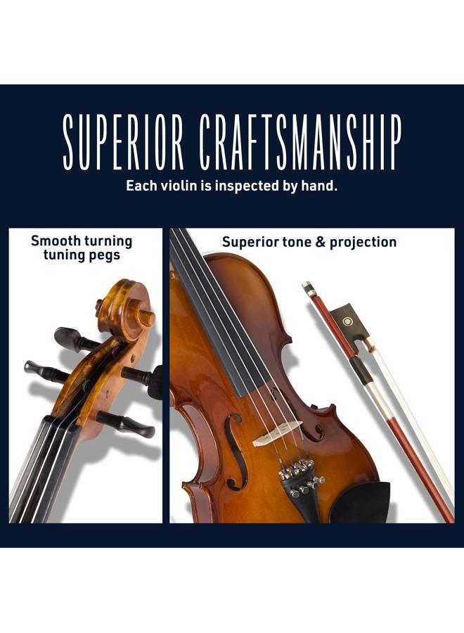 Cecilio 4/4 Violin Set Full Size Fiddle Solidwood Ebony Fitted LEFT-HANDED Violin with D'Addario Prelude Strings | Complete Set with Hard Case, Bows, Tuner, Rosin & Shoulder Rest - Image 2