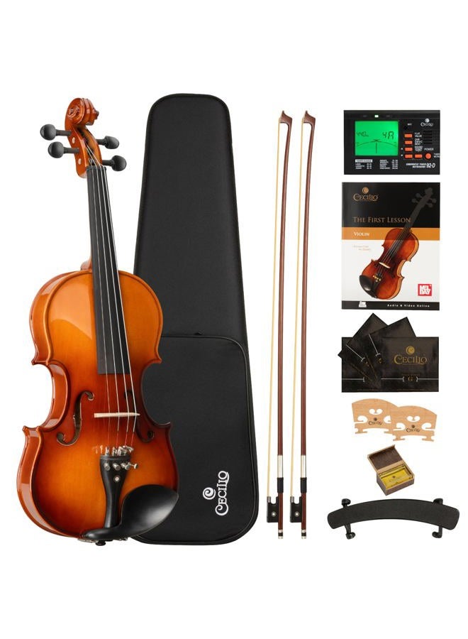 Cecilio 4/4 Violin Set Full Size Fiddle Solidwood Ebony Fitted LEFT-HANDED Violin with D'Addario Prelude Strings | Complete Set with Hard Case, Bows, Tuner, Rosin & Shoulder Rest - Image 1