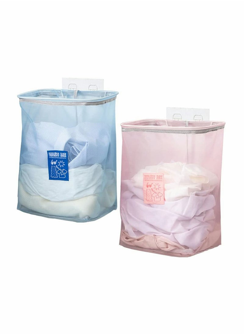 SYOSI Mesh Hanging Laundry Hamper Bag Saving Space Laundry Bag Wall Hanging Laundry Basket Hamper Wide Open Top Dirty Clothes Basket for Bathroom Storage Wall Closet Machine Washable 2 Pack  - Image 1