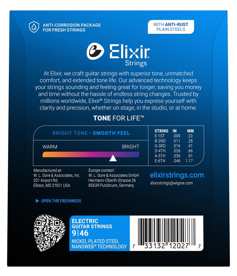 ELIXIR 6 String Electric Guitar Strings, Custom Light 9-46, Nanoweb Coating - Image 2