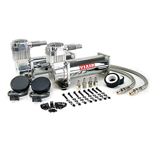 Viair ضاغط هواء مزدوج VIAIR 444C لنظام التعليق الهوائي (عبوة 2) ضاغط 12 فولت بدورة عمل مستمرة لخزانات الهواء، الأكياس وقرون الهواء 200 PSI (كروم) - Image 1