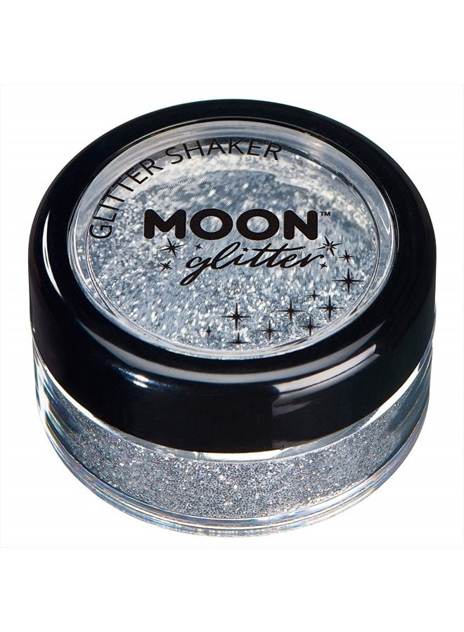 Moon Glitter هزازات اللمعان الرفيع من مون غليتر - 100% لمعان تجميلي للوجه والجسم والأظافر والشعر والشفتين - 0.17 أونصة - فضي - Image 1