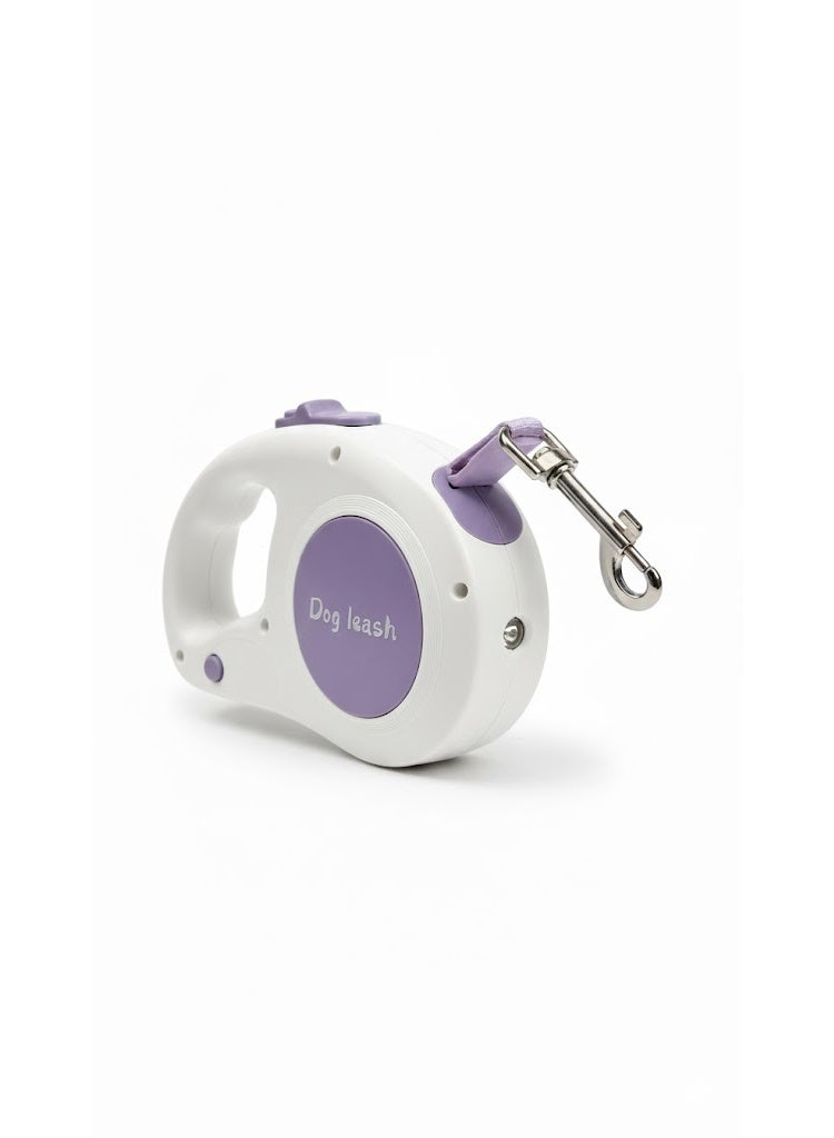 Retractable Dog Leash with LED Flashlight and Lock Button - White & Lavender