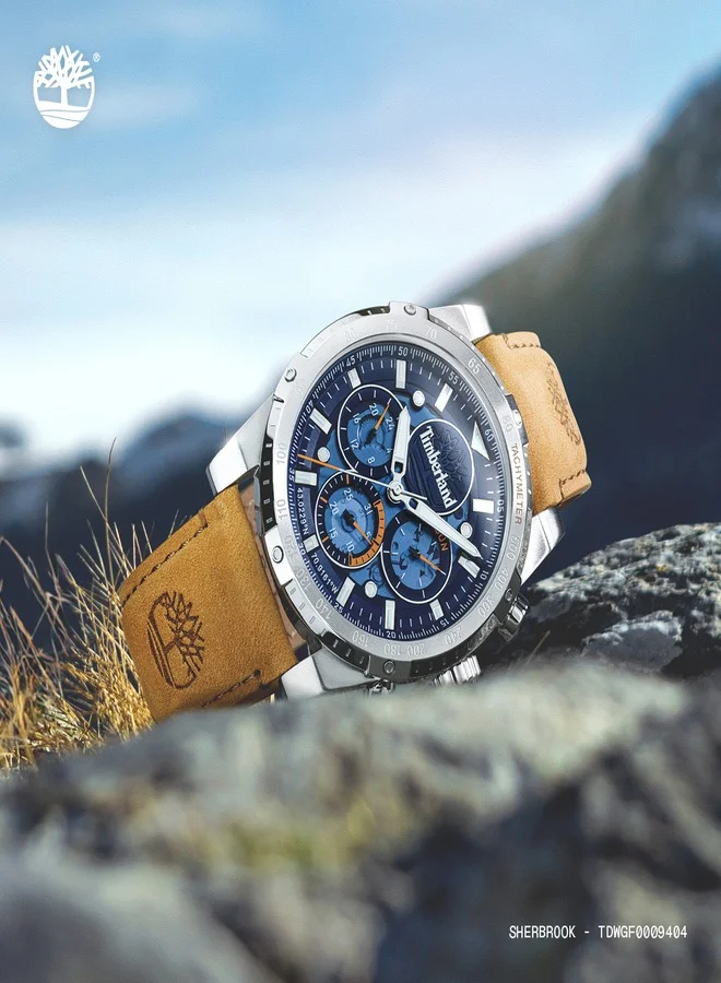 Timberland Sherbrook 45mm Men's Analog Watch with Wheat Leather Strap