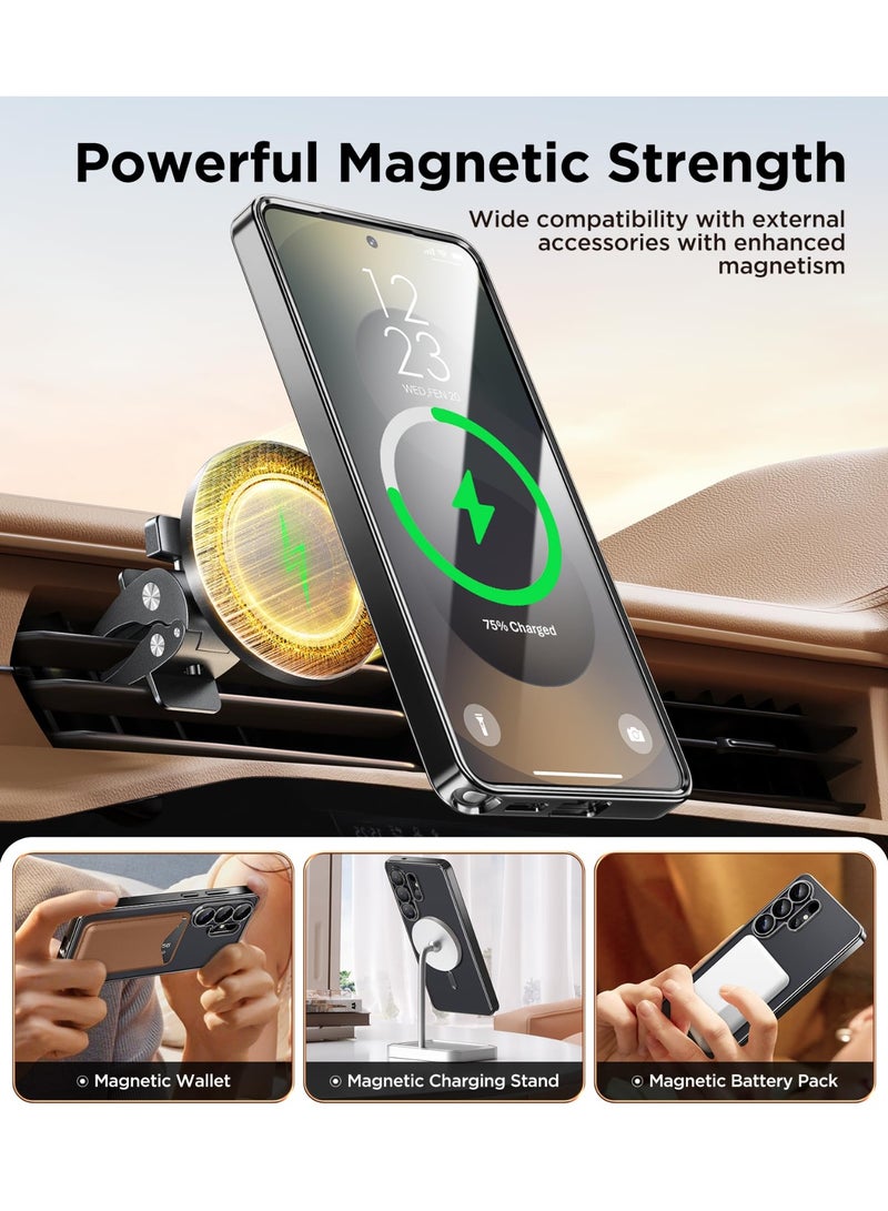 GolbinBox Magnetic Case for Samsung Galaxy S26 Ultra with Screen Protector,[Compatible with MagSafe][Full Camera Protection]Slim Military Shockproof Plating Phone Cover for Galaxy S26 Ultra(Black/Clear) - Image 2