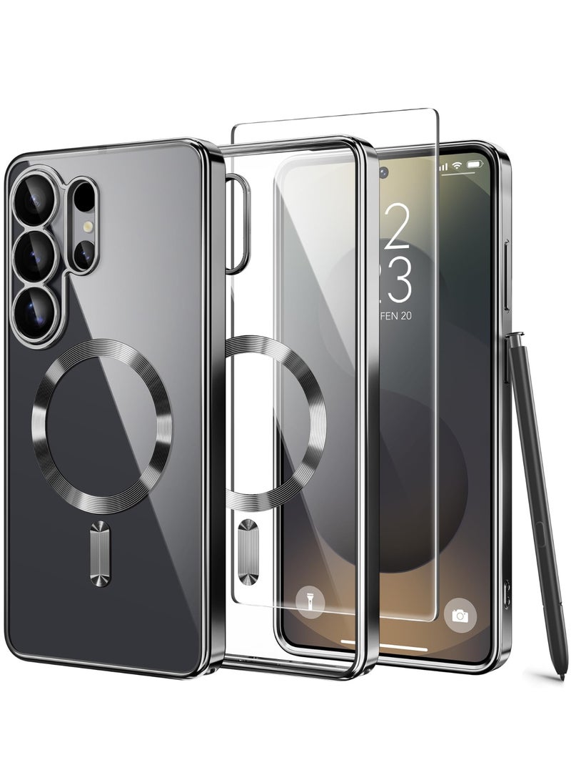 GolbinBox Magnetic Case for Samsung Galaxy S26 Ultra with Screen Protector,[Compatible with MagSafe][Full Camera Protection]Slim Military Shockproof Plating Phone Cover for Galaxy S26 Ultra(Black/Clear) - Image 1