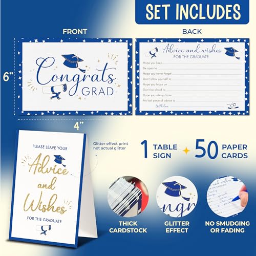 STOFINITY Graduation Advice Cards 2026-50 Pcs Well Wishes And Advice For The Graduate, Blue And Gold Graduation Decorations 2026, High School Grad Party Favors Supplies, College Grad Game Activities - Image 2