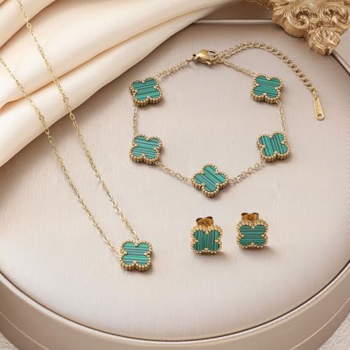 MEENAZ Fashion Anti Tarnish Jewellery Stylish Clover Ring Earrings Bracelet Chain Pendant Combo Valentine Gifts Jewellery Set for Women & Girls Neck Chain, Bracelet, Earrings for Women Gold Necklace - Image 2