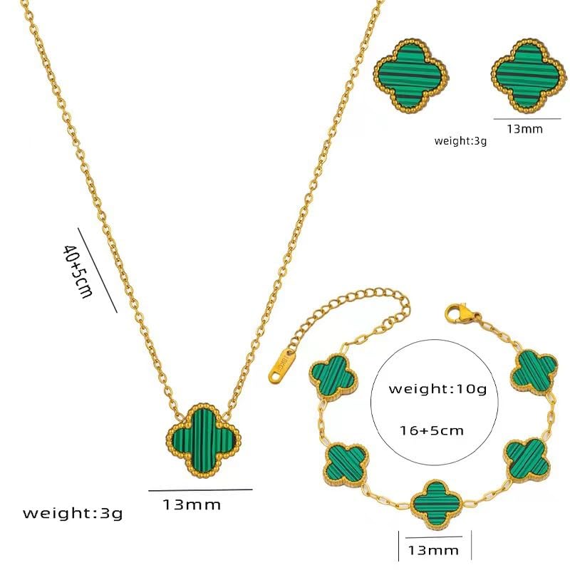 MEENAZ Fashion Anti Tarnish Jewellery Stylish Clover Ring Earrings Bracelet Chain Pendant Combo Valentine Gifts Jewellery Set for Women & Girls Neck Chain, Bracelet, Earrings for Women Gold Necklace - Image 4