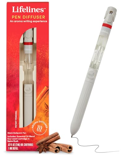 LifeLines موزع العطر بقلم Lifelines، رائحة التوابل - قلم حبر جاف أسود بقطر 1 مم مع خلطات زيت أساسي معطر - موزع للعلاج بالروائح وغمر حسي لنشر العطر أثناء الكتابة - Image 1