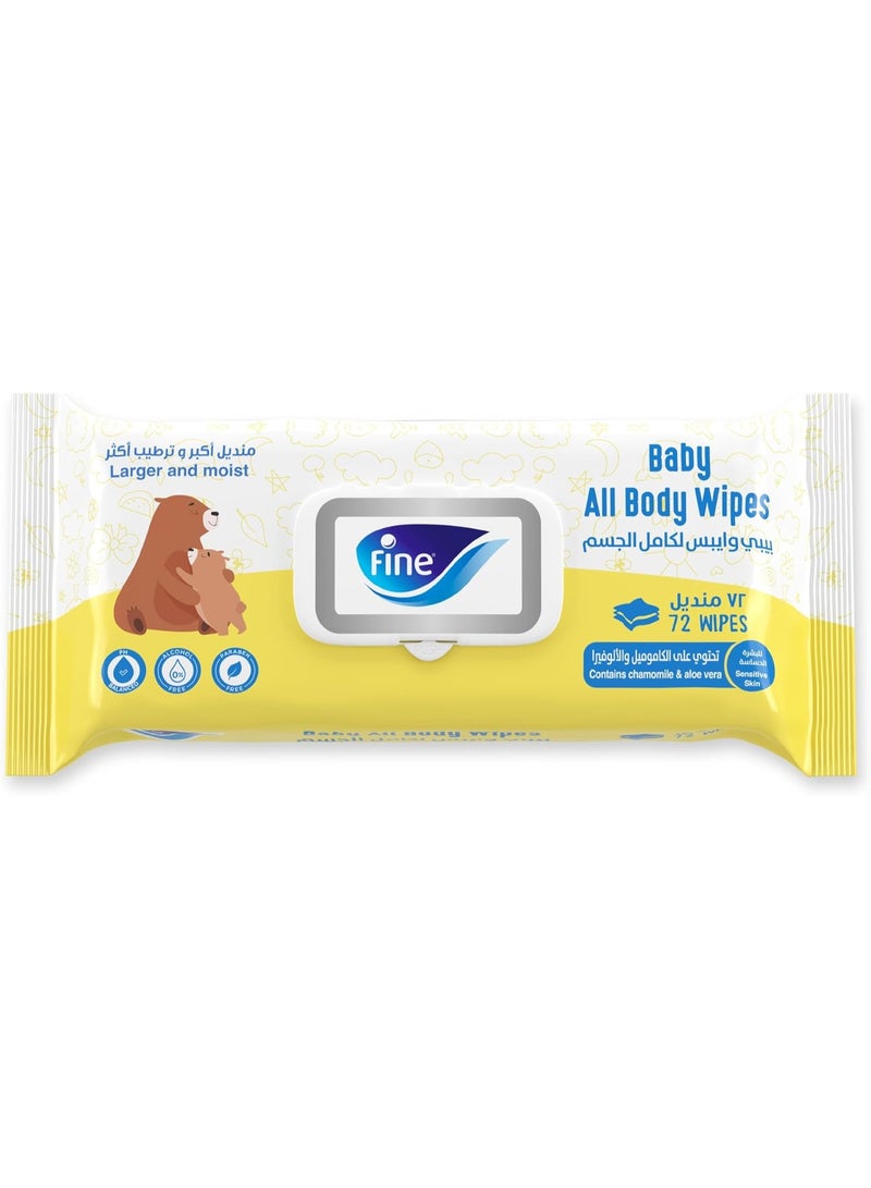 Fine Baby All Body Wipes – Set of 2 (72 Wipes Each) | Soft & Moisturizing Baby Wet Wipes | Chamomile & Aloe Vera | Alcohol & Paraben Free | Sensitive Skin Care - Image 2
