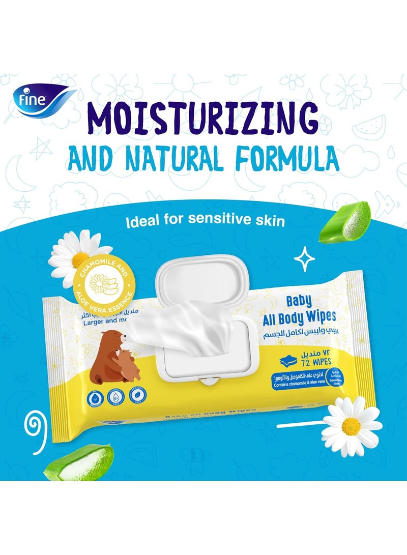 Fine Baby All Body Wipes – Set of 2 (72 Wipes Each) | Soft & Moisturizing Baby Wet Wipes | Chamomile & Aloe Vera | Alcohol & Paraben Free | Sensitive Skin Care - Image 5