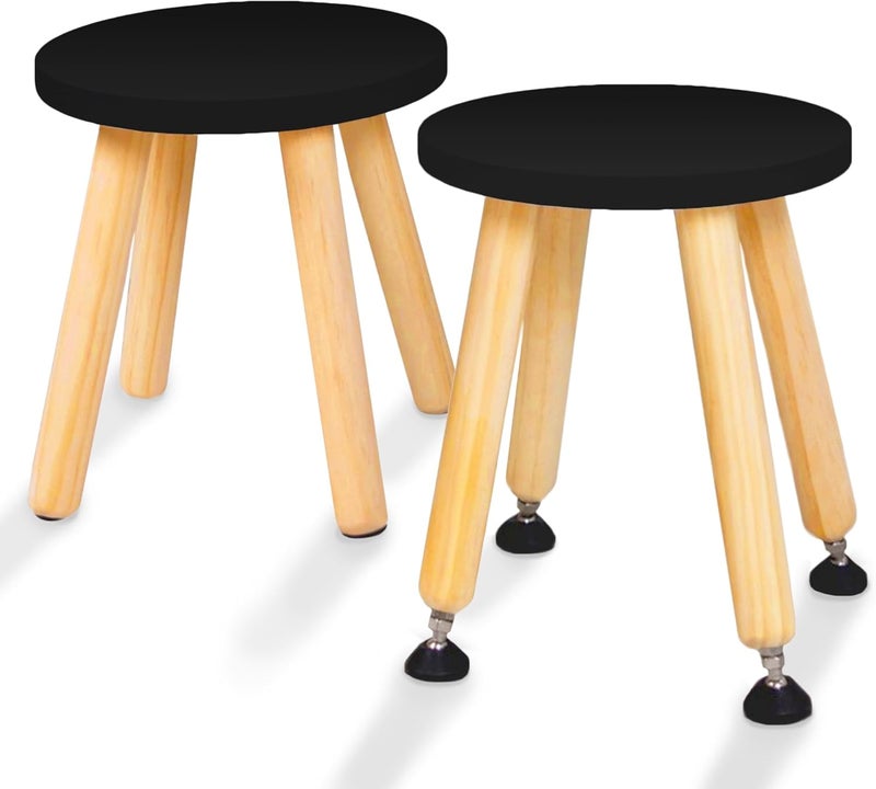 Cateam Wooden Step Stool for Kids and Toddlers - Set of 2 - Black - Kids Stool with Extendable Legs - Sensory Table Stool - Round Stool for Kids with Leveling Feet - Image 1