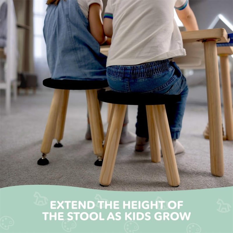 Cateam Wooden Step Stool for Kids and Toddlers - Set of 2 - Black - Kids Stool with Extendable Legs - Sensory Table Stool - Round Stool for Kids with Leveling Feet - Image 4