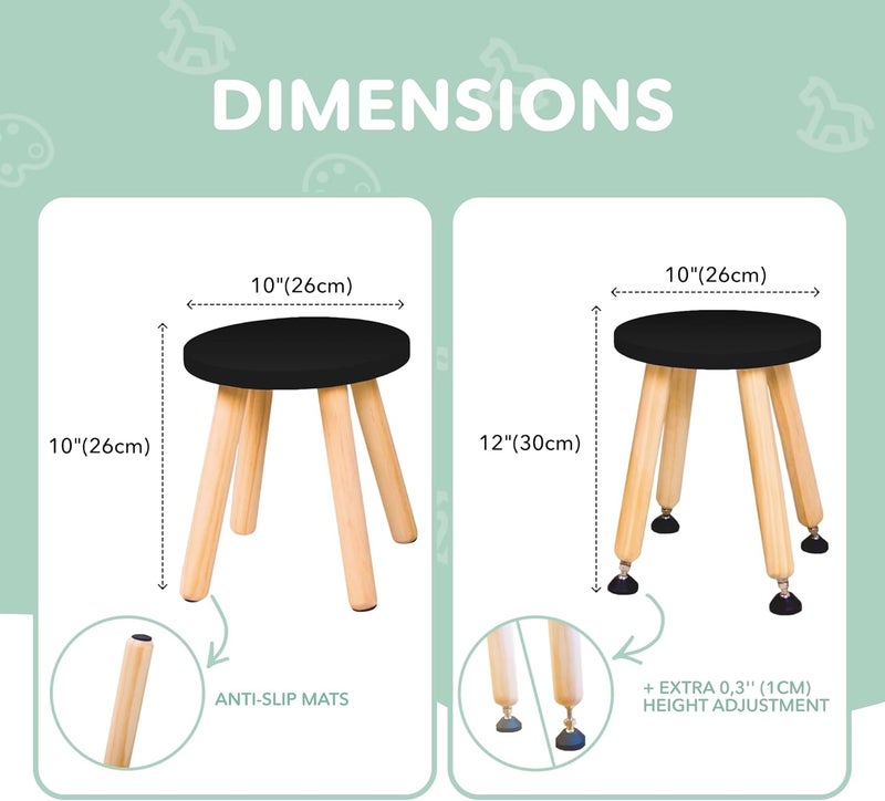Cateam Wooden Step Stool for Kids and Toddlers - Set of 2 - Black - Kids Stool with Extendable Legs - Sensory Table Stool - Round Stool for Kids with Leveling Feet - Image 2