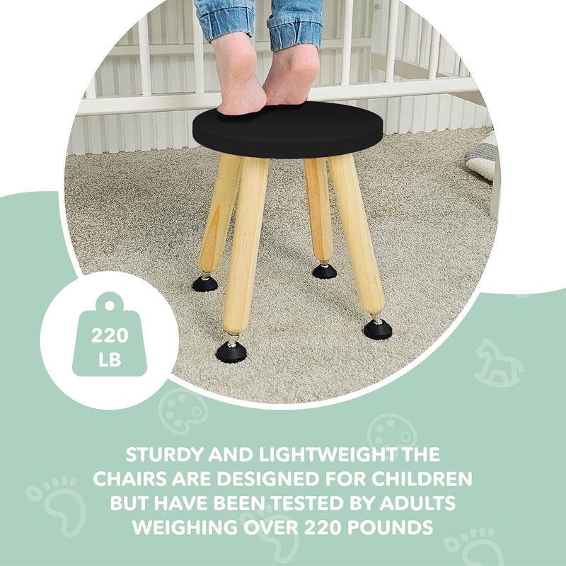 Cateam Wooden Step Stool for Kids and Toddlers - Set of 2 - Black - Kids Stool with Extendable Legs - Sensory Table Stool - Round Stool for Kids with Leveling Feet - Image 5