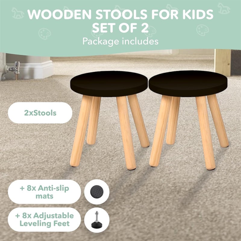 Cateam Wooden Step Stool for Kids and Toddlers - Set of 2 - Black - Kids Stool with Extendable Legs - Sensory Table Stool - Round Stool for Kids with Leveling Feet - Image 3