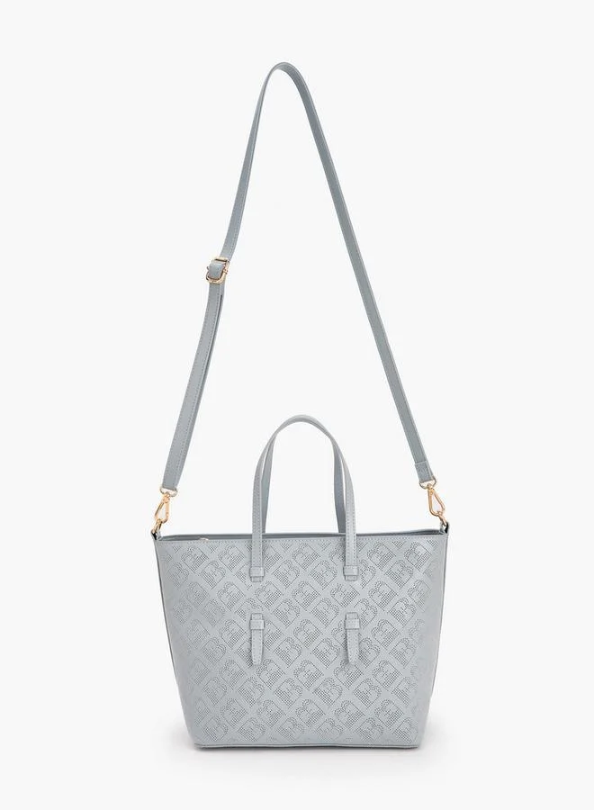 Flora Bella By Shoexpress Flora Bella Monogram Textured Tote Bag with Detachable Strap