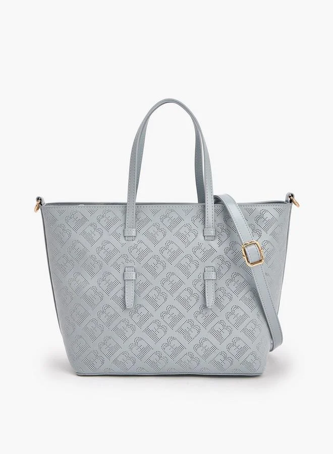 Flora Bella By Shoexpress Flora Bella Monogram Textured Tote Bag with Detachable Strap