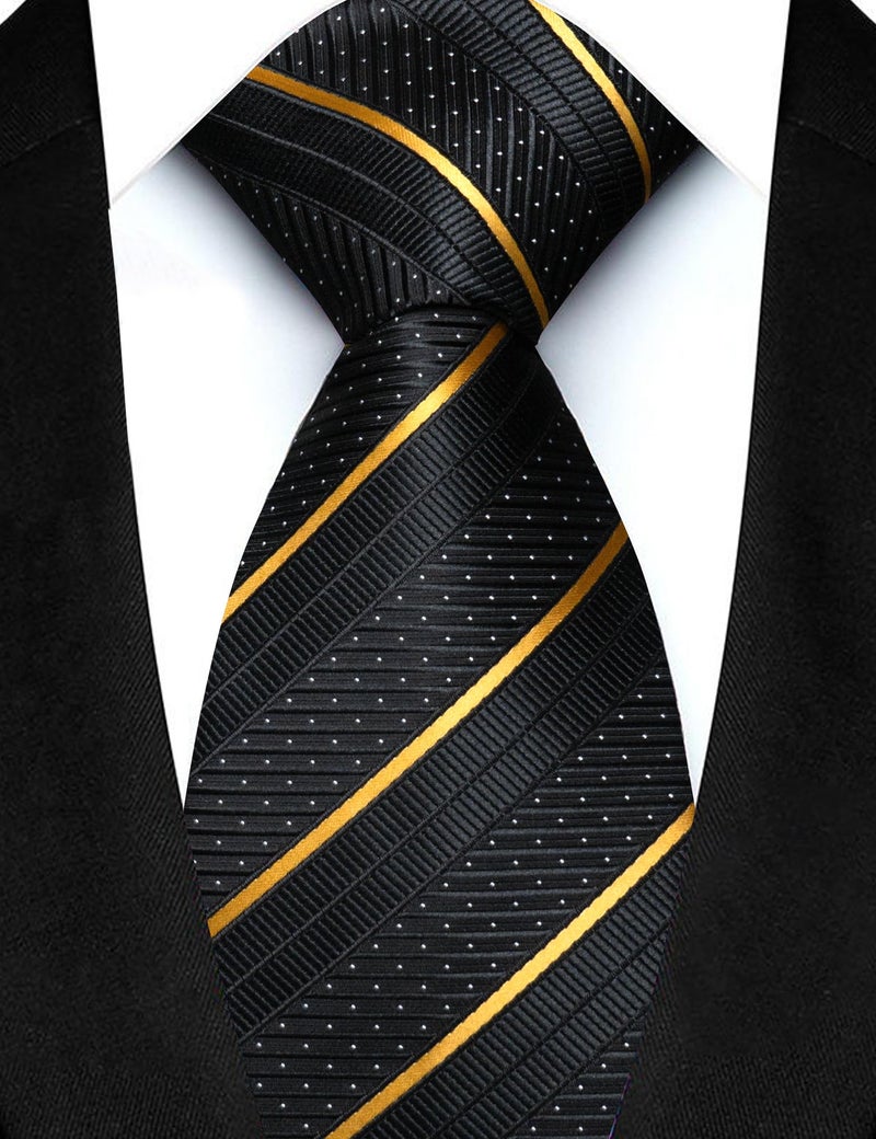 JEMYGINS Mens Gold Striped Tie and Lapel Pin Necktie Pocket Square with Tie Clip Sets for Business Casual 4PCS(14) - Image 3