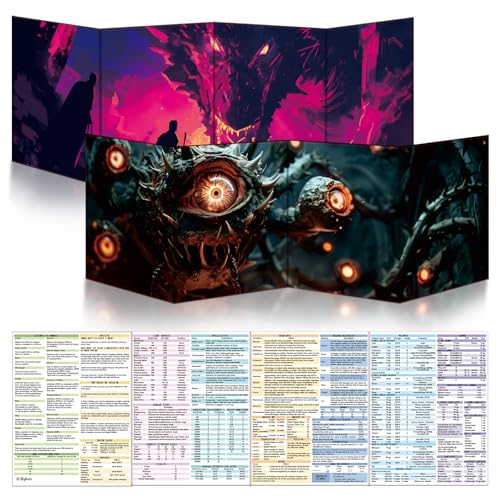 Byhoo 2 PCS DM Screen for DD 5E with 2 Immersive ThemesWaterproof Reusable Surface TriFold Portable Design Folds to A4 Size DND Accessories Compatible with Players Handbook - Image 1
