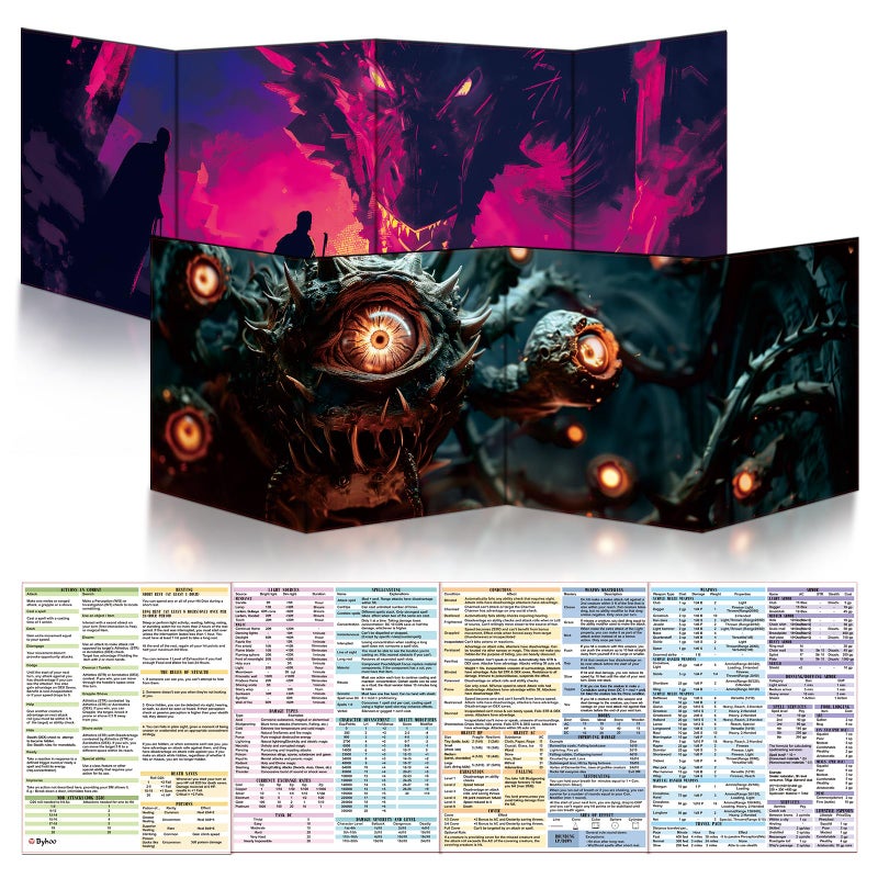 Byhoo 2 PCS DM Screen for DD 5E with 2 Immersive ThemesWaterproof Reusable Surface TriFold Portable Design Folds to A4 Size DND Accessories Compatible with Players Handbook - Image 3