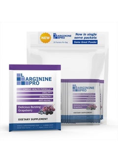 L-ARGININE PRO Supplement ON-The-GO Single Serve Travel Packets - 5,500mg of L-arginine Plus 1,100mg L-Citrulline (1 Bag (30 Packets), Grapeberry)  - Image 1