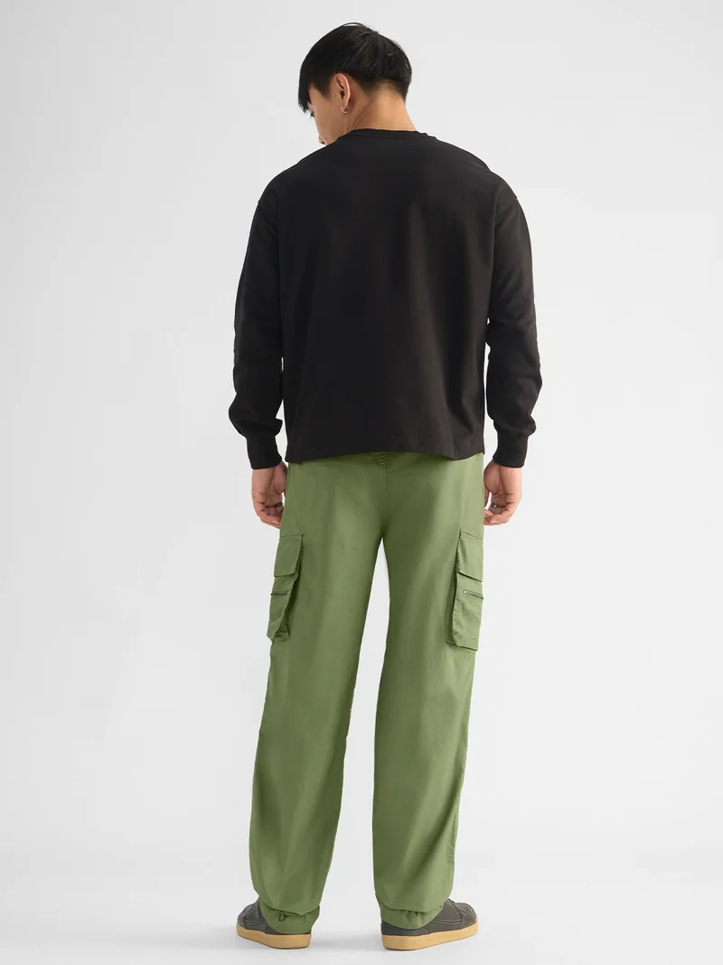 The Souled Store  Combat Moss: Men and Boys Elastic Waistband Solid Cotton Relaxed Fit Multi-Pocket Durable Utility Cargo Pants  | Best Price UAE