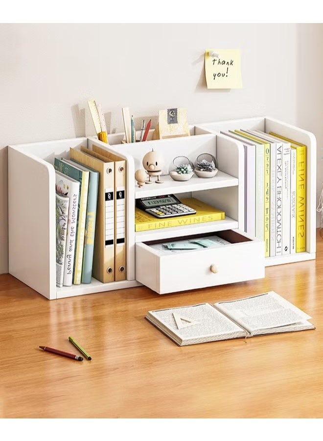 EETU Desktop Shelf Organizer,Six Compartments Wood Display Desk Shelf with Drawer,Office Storage Rack Tabletop Bookshelf Multipurpose Shelves For Home Decor,Office,Gifts - Image 1