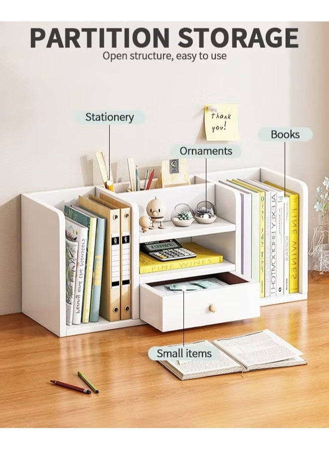 EETU Desktop Shelf Organizer,Six Compartments Wood Display Desk Shelf with Drawer,Office Storage Rack Tabletop Bookshelf Multipurpose Shelves For Home Decor,Office,Gifts - Image 3